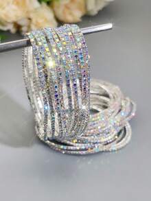 G-S 1 Set Multi-Strand AB Color Sparkly Radiant Extremely Thin Rhinestone Elastic Bangle Bracelet For Women, Everyday & Party - Rhinestone Bracelet - View 19