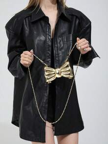 Mini Bow Decor Metallic Lipstick Holder Bag, Versatile Handbag Shoulder Crossbody Chain Bag - Gold - View 4