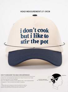 1 pièce Casquette de baseball réglable avec broderie "I Don't Cook", design blocs de couleurs, chapeau de protection solaire décontracté convenant pour le printemps, l'automne, les voyages, la mode, polyvalent, protecteur contre le soleil, jeunesse, style Y2K