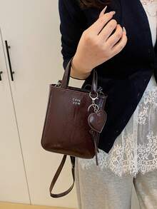 1 pieza Bolso de mano de mujer de unicolor de PU con cierre de cremallera, bolso de mano de moda como regalo para una cita - Café - Ver 6