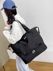 Fashionable Weekend Travel Duffel Bag, Sports Gym Fitness Bag With Wet & Dry Compartments, Shoe Compartment, Lightweight Foldable Waterproof Weekender Bag, Suit For Camping, Swimming, Beach, Dance, Yoga Graduation - Black - View 6