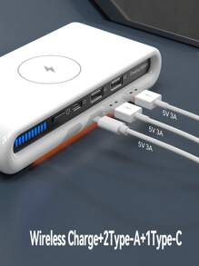شاحن متعدد الوظائف محمول 4 في 1 مع منفذين USB ومنفذ Type-C و15 واط شحن لاسلكي، مناسب للهواتف الذكية وسماعات البلوتوث والساعات الذكية والأجهزة اللوحية وغيرها (ليس بنك طاقة) مناسب للمكتب والمسكن والشحن اللاسلكي المنزلي