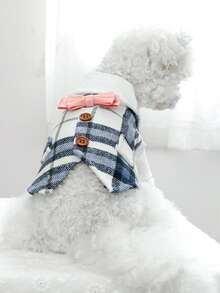 PETCIRCLE 1件寵物衣服 狗貓服裝套裝 比熊泰迪小型犬幼犬可愛寵物 春秋拍照禮服 藍色格紋燕尾服 - 彩色 - 查看 3