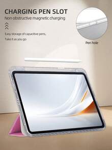 1个透明亚克力三折闪光紫红色平板电脑保护套,闪亮时尚,适用于iPad Mini 6/Mini 7/Air 1/Air 2/9.7/10.2/10.5/Air 4/Air 5/10.9/Pro 11/第十代/A16 2024 2025,内置笔槽,高透明亚克力后盖,三折可调节支架,磁吸式/自动休眠唤醒功能 - 玫紅色 - 查看 8