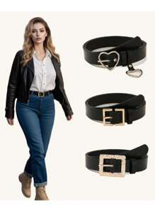 1 pièce Ceinture décontractée grande taille pour femmes avec boucle en forme de cœur et boucle texturée en pierre en forme de croissant, polyvalente pour jeans, robes et manteaux d'été, école
