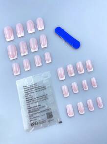 24pcs Short Square White French Nail Tips, Suitable For Women And Girls