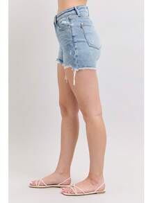 High Waist Rigid Magic Destroy Cut Off Shorts - Màu xanh lam - Xem 4