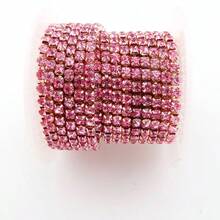 SS6-16, 2-4mm, 2 Yards/Pack, Crystal Rhinestone Chain, Champagne Gold Metal Base, Sewable & Glueable Cup Chain Decor, Sewing Glass Rhinestone Trim Ribbon, DIY Accessories, Suitable For Clothing, Crafts, Shoes, Bags, Mugs, Bottles, Cups, Phone Cases - Multicolor - View 11