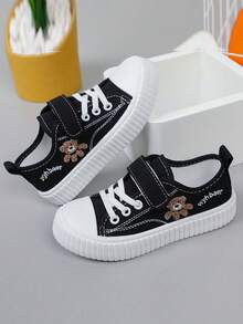 New Girls' Cartoon Pattern Low Top Skate Shoes, Fashionable Children Canvas Sneakers, Big Kids Hook And Loop Comfortable Running Shoes, Spring/Summer, Butterfly, Love, Valentine's Day - 黑色 - 查看 3