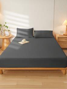 1pc Supersoft Solid Color Fitted Sheet, Bedding, Lightweight Bed Sheet, Dark Grey Mattress Cover For Bed, Deep Pocket Fitted Sheet, Soft And Breathable, For All Size Bed -Twin, Full, Queen, King Size Sheet, Suitable For All Seasons, Room Decor - Dark Grey - View 8