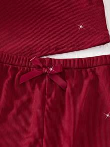 Nuevo conjunto de lencería y ropa interior sexy para mujer de 2 piezas, conjunto de lencería con contraste floral y encaje, top con cuello en V de unicolor con moño y shorts