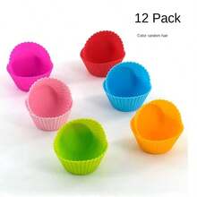 12 Khuôn bánh cupcake muffin silicon hình tròn, khuôn bánh pudding, khuôn bánh hấp (Màu ngẫu nhiên) - nhiều màu - Xem 3