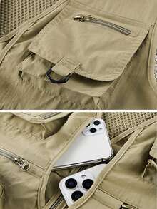 Áo gi lê tiện dụng ngoài trời nhẹ dành cho nam, áo khoác chiến thuật nhiều túi cho mùa xuân và thu hè. - Màu Khaki - Xem 8