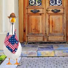 2pcs Independence Day Cute Porch Goose Outfit Set With Cowboy Hat And Flag Patterns Scarf, Pet Accessory Headwear Cosplay Costume Accessories Party Patio Yard Outdoor Decoration (Goose Not Included)
