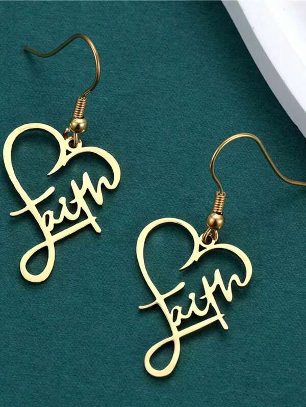 Gold-Plated Stainless Steel Cross Heart Design Elegant Hanging Earrings, Creative Jewelry Gift For Women
