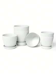 1pc Simple Plastic Resin Delivery Tray Thickened Green Plant Potted Pot Colorful Round Pot Vertical Striped Flower Pot