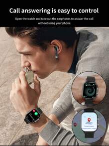 1pc New Smart Watch With Built-In Wireless Dual Earphones 2 In 1 Multi-Function Flip Cover 2.01-Inch Touch Screen Supports Wireless Calls Music NFC Sensing Sleep Health Monitoring Pedometer Weather Alarm Message Viewing Multiple Sports Mode Bracelet Suitable For Various Smartphones