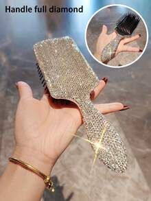 1pc Diamond Series (White Diamond) Fashionable Shiny Rhinestone Air Cushion Brush, Fluffy Curling Hair Volumizing Brush, Home Dry/Wet Anti-Static Massage Comb, Unique Massage Hair Brush, Large Size Fluffy Bangs Hair Brush For Women, Multi-Color Rhinestone, Birthday Party Holiday Gift, Diamond Decorative Art, Halloween, Thanksgiving, Christmas