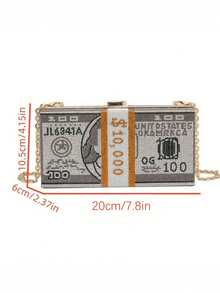2019 Personalized Creative Dollar-Shaped Rhinestones-Encrusted Clutch Bag, Evening Bag, Party Bag, Ins Style Bag, Crossbody Bag