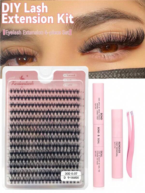 Kit de extensión de pestañas de 280 piezas, kit de extensión de pestañas DIY, pestañas rizadas en D, pestañas individuales con unión de pestañas impermeable y pegamento sellado, pinzas de pestañas profesionales DIY en casa (30D-D-9-16MM),pestañas pestans extensiones de pestañas