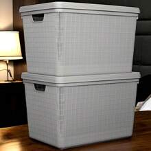 Kit 2 Caixas Organizadoras 22 Litros Tampa Linha Juta Jaguar Utilidades Multiuso Roupas Brinquedos Sapatos