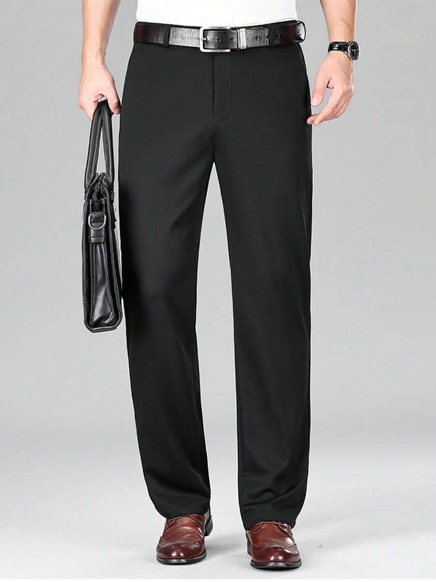 Father's Day Gift Men's Suit Pants Middle-Aged And Elderly Black Trousers Straight Pants Business Casual Pants Work Pants Spring And Autumn Without Velvet Breathable Hip Lift - 黑色 - 查看 1