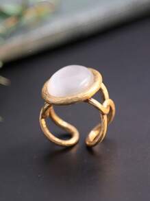 1 Pieza Anillo Ajustable De Cobre Con Piedra De Emperador De Estilo Vintage De Moda Para Mujer, Regalo De Banquete De Alta Gama, Fiesta