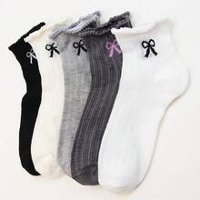 5/6/10 Pairs Assorted Size White Bow Style Cute & Breathable Women Short Socks