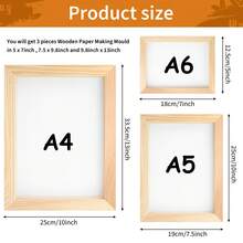 3 件木制造纸框架，木制造纸屏风，造纸模具造纸屏风，3 种尺寸木制框架，适合 DIY 纸工艺制作