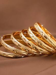 1/3/6pcs Traditional 24k Gold Plated Handcrafted Star And Angel Wing Design Bangles, Suitable For Daily Wear And Gift For Women, No Box Included - Gold - View 4