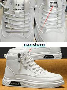 Herenmode High-Top Skateschoenen, Casual Sport Enkellaarsjes, Effen Kleur Minimalistisch, Vetersluiting Rits Decor, Ronde Neus, Geschikt Voor Dagelijks Buiten Wandelen