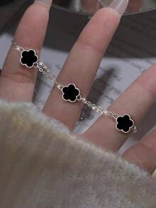 1件925纯银优雅四叶草和五瓣花手链，精致珠宝，女士礼物，生日、派对、日常佩戴 - 銀色 - 查看 2