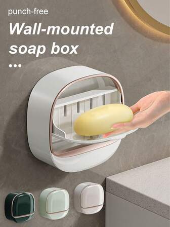 1/3 piezas Jabonera de pared sin perforación, estante de almacenamiento de plástico de doble capa para baño y cocina, de unicolor