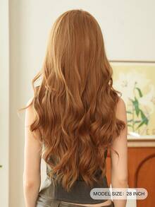 7JHH WIGS 28 Inch Ginger Brown Wig, Luxurious Long Wavy Curly Hair With Bangs, Fluffy And Natural, Made Of Very Soft Heat-Resistant Synthetic Fiber, Fully Machine Curled, Suitable For Girls' Daily Wear, Music Festival Parties, Street Outfits, Anime Cosplay Or Costume Styling. - 黃色 - 查看 1