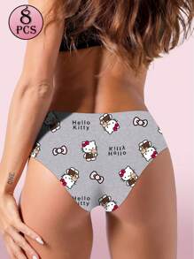 Sanrio 8 Peças/Conjunto Calcinha Sem Costura com Estampa de Cintura Baixa Hello Kitty da Sanrio para Mulheres