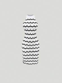 春夏新款圆领条纹无袖针织毛衣女式背心裙，度假风格