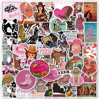 50 件女牛仔贴纸乙烯基美学贴纸、剪贴簿、日记、笔记本电脑、保险杠、滑板、水瓶、电脑、电话、卡通、安全帽、汽车贴纸