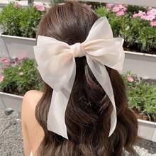 1pc Women Solid Color Mesh Bow Hair Clip Claw Clips Hair Claws Hair Barrettes - White - View 12