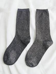 1 Pair Glitter Metallic Shiny Knee High Socks, Stylish For Party & Dance - Black - View 4