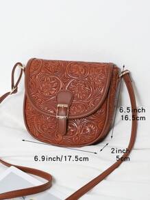 Bolso cruzado con estampado de flores en relieve para mujer, bolso de hombro vintage tipo silla de montar, bolso bandolera de mujer de piel sintética PU con diseño lindo para teléfono celular, bolso básico y versátil para uso diario, perfecto para eventos tipo rodeo