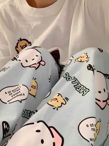 Sanrio Women Cartoon Print Casual Long Pants, Comfortable Loose Fit Pajama Pants, Suitable For All Seasons, Fall