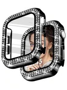 3 In 1 Bling Case With HD Screen Protector Compatible With Apple Watch 40mm 41mm 42mm 44mm 45mm 46mm Diamond Glitter Protective Face Cover PC Frame Protector Overall Protective Glass Jewelry Bumper Face Cover Case Crystal Tempered Glass For Apple Watch Series 10/9/8/7/6/5/4/3/2/1/SE Women, Rhinestone Face Cover Women For Apple Watch Accessories Surace Compatible With Apple Watch Series 10 9 8 7 6 5 4 3 2 1