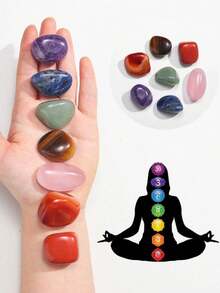 8pcs/Set Of Natural Crystal Stones, Chakra Meditation Spirit Treatment Stones, Room Decoration - Natural Stone + Pendant - View 2