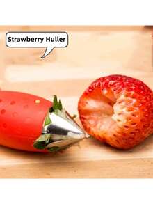 1 pieza Exprimidor de fresas de acero inoxidable, color rojo, herramienta de cocina fácil de usar para quitar los tallos sin esfuerzo - Rojo - Ver 11
