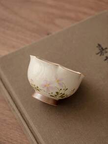 1pc Ceramic Daisy Flower Cup, Gray Glazed, Teacup For Home Tea Drinking, Master Cup, Kung Fu Tea Set, Applicable For Office Tea Table, Tea House Back To School - Daisy - View 7