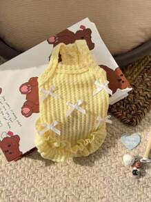 1pc Pet Spring/Summer Sleeveless Dress, Breathable Thin Bowknot Princess Dress, Lace Dress, Suitable For Poodle, Yorkshire Terrier, Bichon Frise, Chihuahua And Other Medium-Small Cats And Dogs