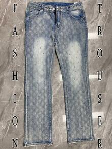 Rhinestone Skinny Stacked Jeans Mens Straight Leg Jeans Casual Pants Slim Fit Jeans Vintage Grunge Hip Hop Pants - 藍色 - 查看 3