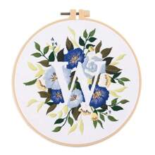 1pc 26 Designs Floral Embroidery Kit With English Letters, Luxury Starter Set For Beginners, Includes Fabric, Hoop, Threads, Needles, Instructions, Great For Cross Stitch, Artistic Craft Gift For Friends And Family, Wedding Decor. Each Kit Contains 1pc Printed , 1 Set Of Embroidery Threads, 1 Bamboo Embroidery Hoop, 1 Pattern Chart, 2pcs Embroidery Needles.