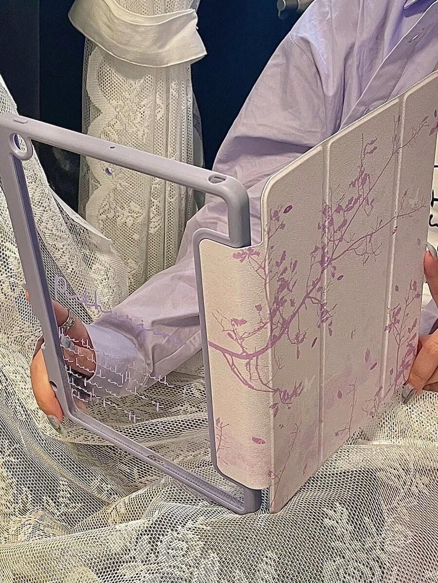 华丽的紫色花朵和树木字母双面亚克力水晶透明保护壳，具有睡眠/唤醒功能，兼容 iPad 和 - 彩色 - 查看 1