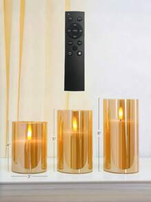 1pc/3pcs Flameless LED Candles, Flickering Battery Powered Candles, Electric Candle Set, Gold Glass Effect, With Remote Control Timer, 4 Inch, 5 Inch, 6 Inch Gifts Birthday Graduation